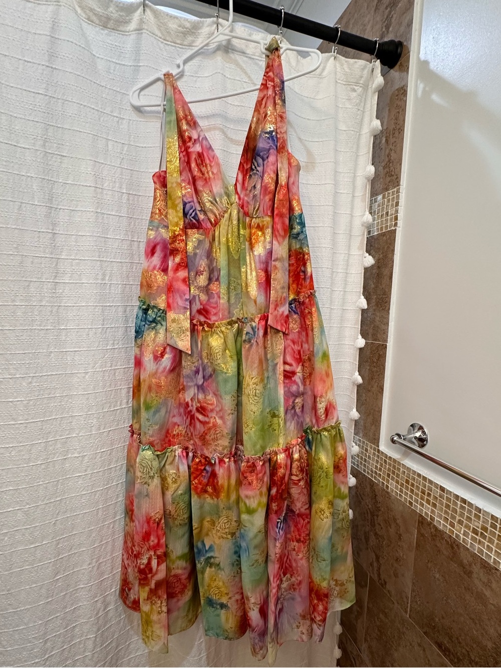 Marchesa Multicolor Gold-Accented Tiered Dress